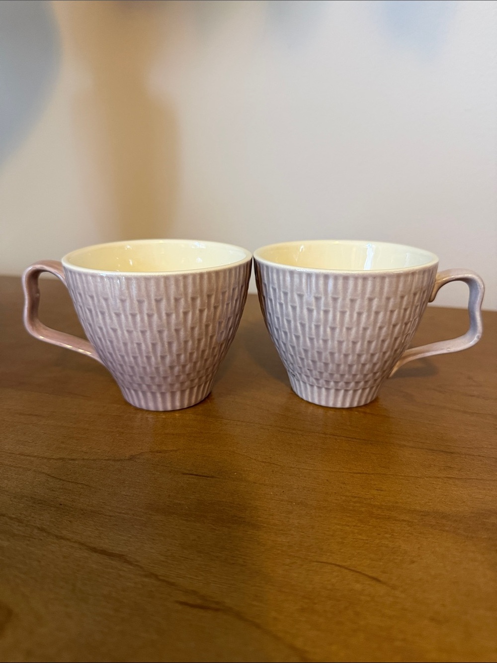 Vintage Red Wing Pottery Set of 2 Capistrano Mugs in a Basketweave Desin